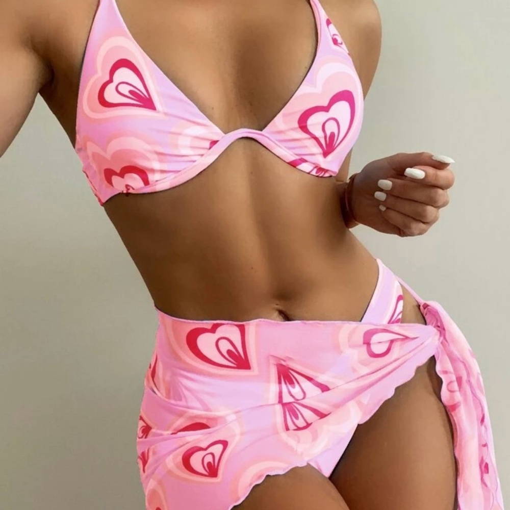 Pink Heart Pattern Bikini Set